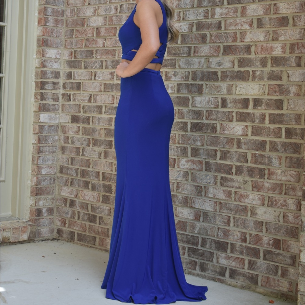 Faviana Prom Dress Two Piece with train- Royal Blue gently worn size 2
